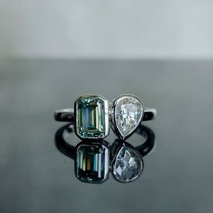 Doveggs 2ctw Pear and Emerald Cut Moissanite in Sterling Silver Size 6